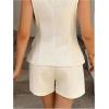 image:imageMakeMeChic Womens 2 Piece Outfit V Neck Wrap Tie Side Vest and Shorts Business SetApricot