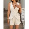 image:imageMakeMeChic Womens 2 Piece Outfit V Neck Wrap Tie Side Vest and Shorts Business SetApricot