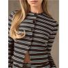image:imageMakeMeChic Womens 2 Piece Spring Outfits Long Sleeve Crew Neck Button Down Shirt and Shorts Matching SetBrown