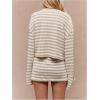 image:imageMakeMeChic Womens 2 Piece Sweater Skirt Set Striped Cardigan and Mini Skirt Fall Knit Lounge SetsMulticolor