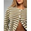 image:imageMakeMeChic Womens 2 Piece Sweater Skirt Set Striped Cardigan and Mini Skirt Fall Knit Lounge SetsOlive Green
