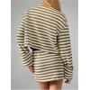 image:imageMakeMeChic Womens 2 Piece Sweater Skirt Set Striped Cardigan and Mini Skirt Fall Knit Lounge SetsOlive Green