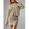 image:imageMakeMeChic Womens 2 Piece Sweater Skirt Set Striped Cardigan and Mini Skirt Fall Knit Lounge SetsOlive Green