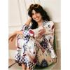 image:imageMakeMeChic Womens 2 Piece Valentines Pajamas Sets Cheetah Print Collared Shirt and Pants PJ Satin Silk SetMulticolor