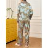 image:imageMakeMeChic Womens 2 Piece Valentines Pajamas Sets Cheetah Print Collared Shirt and Pants PJ Satin Silk SetMulticolor B