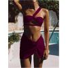 image:imageMakeMeChic Womens 3 Piece Bikini Sets Swimsuit One Shoulder Twisted Ruched High Cut Beach Vacation SkirtRed