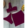 image:imageMakeMeChic Womens 3 Piece Bikini Sets Swimsuit One Shoulder Twisted Ruched High Cut Beach Vacation SkirtRed