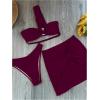 image:imageMakeMeChic Womens 3 Piece Bikini Sets Swimsuit One Shoulder Twisted Ruched High Cut Beach Vacation SkirtRed