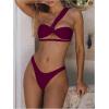 image:imageMakeMeChic Womens 3 Piece Bikini Sets Swimsuit One Shoulder Twisted Ruched High Cut Beach Vacation SkirtRed