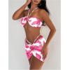 image:imageMakeMeChic Womens 3 Piece Swimsuits Floral Halter High Cut Bandeau Bikini Sets with Cover Up Skirt Bathing SuitPink White