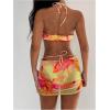 image:imageMakeMeChic Womens 3 Piece Swimsuits Floral Halter High Cut Bandeau Bikini Sets with Cover Up Skirt Bathing SuitYellow