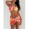 image:imageMakeMeChic Womens 3 Piece Swimsuits Floral Halter High Cut Bandeau Bikini Sets with Cover Up Skirt Bathing SuitYellow