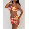 image:imageMakeMeChic Womens 3 Piece Swimsuits Floral Halter High Cut Bandeau Bikini Sets with Cover Up Skirt Bathing SuitYellow