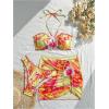 image:imageMakeMeChic Womens 3 Piece Swimsuits Floral Halter High Cut Bandeau Bikini Sets with Cover Up Skirt Bathing SuitYellow