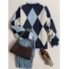 image:imageMakeMeChic Womens Argyle Plaid Sweater Crew Neck Long Sleeve Knit Vintage PulloversBlue