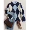 image:imageMakeMeChic Womens Argyle Plaid Sweater Crew Neck Long Sleeve Knit Vintage PulloversBlue