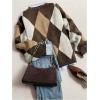 image:imageMakeMeChic Womens Argyle Plaid Sweater Crew Neck Long Sleeve Knit Vintage PulloversBrown