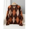 image:imageMakeMeChic Womens Argyle Plaid Sweater Crew Neck Long Sleeve Knit Vintage PulloversBrown B