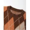 image:imageMakeMeChic Womens Argyle Plaid Sweater Crew Neck Long Sleeve Knit Vintage PulloversBrown B