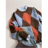 image:imageMakeMeChic Womens Argyle Plaid Sweater Crew Neck Long Sleeve Knit Vintage PulloversBrown and Blue