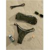 image:imageMakeMeChic Womens Bandeau Bikini Sets Strapless Thong High Cut 2 Piece Bathing SuitGreen