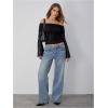 image:imageMakeMeChic Womens Bell Sleeve Lace Tops Off The Shoulder Crop Tops Summer Boho Going Out TopsBlack B
