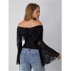 image:imageMakeMeChic Womens Bell Sleeve Lace Tops Off The Shoulder Crop Tops Summer Boho Going Out TopsBlack B