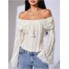 image:imageMakeMeChic Womens Bell Sleeve Lace Tops Off The Shoulder Crop Tops Summer Boho Going Out TopsWhite