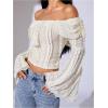 image:imageMakeMeChic Womens Bell Sleeve Lace Tops Off The Shoulder Crop Tops Summer Boho Going Out TopsWhite