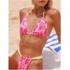 image:imageMakeMeChic Womens Boho Bikini Set Plaid Seashell Halter Triangle 2 Piece Bathing SuitPink