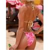 image:imageMakeMeChic Womens Boho Bikini Set Plaid Seashell Halter Triangle 2 Piece Bathing SuitPink