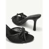 image:imageMakeMeChic Womens Bow Lace Heeled Sandals Leather Open Toe Dressy ShoesBlack