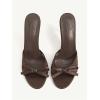 image:imageMakeMeChic Womens Bow Lace Heeled Sandals Leather Open Toe Dressy ShoesMocha Brown
