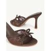 image:imageMakeMeChic Womens Bow Lace Heeled Sandals Leather Open Toe Dressy ShoesMocha Brown