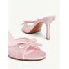image:imageMakeMeChic Womens Bow Lace Heeled Sandals Leather Open Toe Dressy ShoesPink
