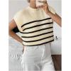 image:imageMakeMeChic Womens Bow Sweater Cute Summer Tops Plaid Short Sleeve Crew Neck Y2K Knitted PulloverApricot