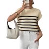 image:imageMakeMeChic Womens Bow Sweater Cute Summer Tops Plaid Short Sleeve Crew Neck Y2K Knitted PulloverApricot