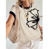 image:imageMakeMeChic Womens Bow Sweater Cute Summer Tops Plaid Short Sleeve Crew Neck Y2K Knitted PulloverApricot a