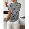 image:imageMakeMeChic Womens Bow Sweater Cute Summer Tops Plaid Short Sleeve Crew Neck Y2K Knitted PulloverGrey