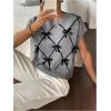 image:imageMakeMeChic Womens Bow Sweater Cute Summer Tops Plaid Short Sleeve Crew Neck Y2K Knitted PulloverGrey