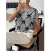 image:imageMakeMeChic Womens Bow Sweater Cute Summer Tops Plaid Short Sleeve Crew Neck Y2K Knitted PulloverGrey