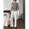 image:imageMakeMeChic Womens Bow Sweater Cute Summer Tops Plaid Short Sleeve Crew Neck Y2K Knitted PulloverGrey