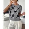 image:imageMakeMeChic Womens Bow Sweater Cute Summer Tops Plaid Short Sleeve Crew Neck Y2K Knitted PulloverGrey