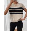 image:imageMakeMeChic Womens Bow Sweater Cute Summer Tops Plaid Short Sleeve Crew Neck Y2K Knitted PulloverKhaki