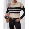 image:imageMakeMeChic Womens Bow Sweater Cute Summer Tops Plaid Short Sleeve Crew Neck Y2K Knitted PulloverKhaki
