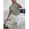 image:imageMakeMeChic Womens Bow Sweater Cute Summer Tops Plaid Short Sleeve Crew Neck Y2K Knitted PulloverLight Grey