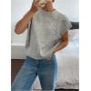 image:imageMakeMeChic Womens Bow Sweater Cute Summer Tops Plaid Short Sleeve Crew Neck Y2K Knitted PulloverLight Grey