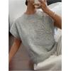 image:imageMakeMeChic Womens Bow Sweater Cute Summer Tops Plaid Short Sleeve Crew Neck Y2K Knitted PulloverLight Grey