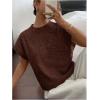 image:imageMakeMeChic Womens Bow Sweater Cute Summer Tops Plaid Short Sleeve Crew Neck Y2K Knitted PulloverMocha Brown