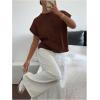 image:imageMakeMeChic Womens Bow Sweater Cute Summer Tops Plaid Short Sleeve Crew Neck Y2K Knitted PulloverMocha Brown